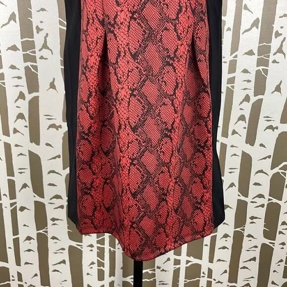 Red Snake-Print Sheath Dress with Black Panels - Picture 6 of 8